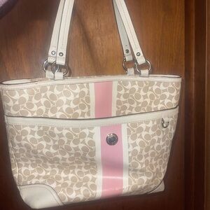 Coach Pink and Cream Signature Tote